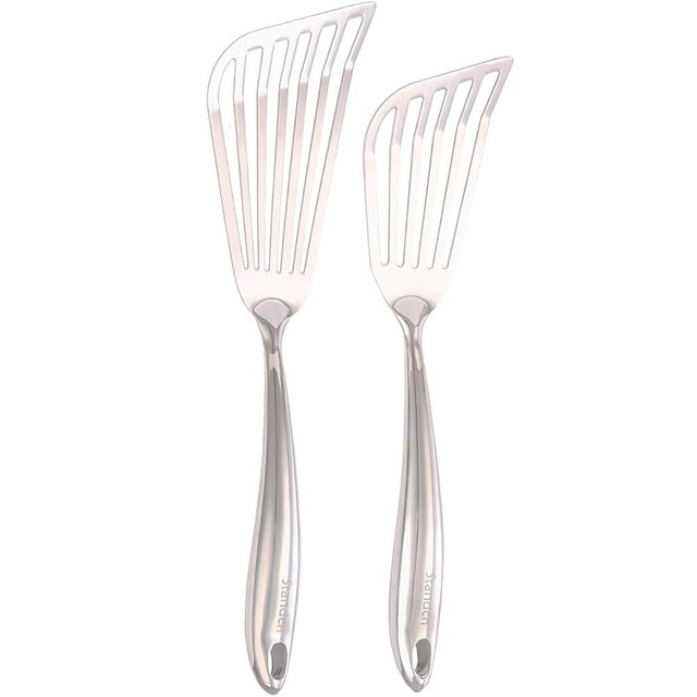 18/10 Stainless Steel Fish Spatula Set – 2 PCS All Metal Fish Spatula Turner, Shining Slotted Spatulas Set for Kitchen Use, Mirror Polished, Heavy-duty, Dishwasher Safe