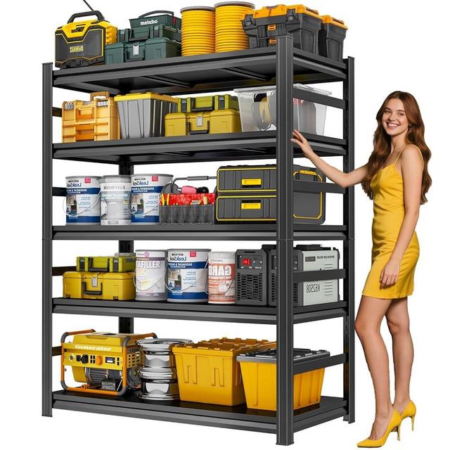 PRESTELION 72" H Metal Garage Shelving Unit 3500LBS Metal Storage Shelves 5 Tier Adjustable Shelving Unit Garage Shelves for Kitchen Warehouse Pantry Basement, 72" H x 36" W x 16" D, Black