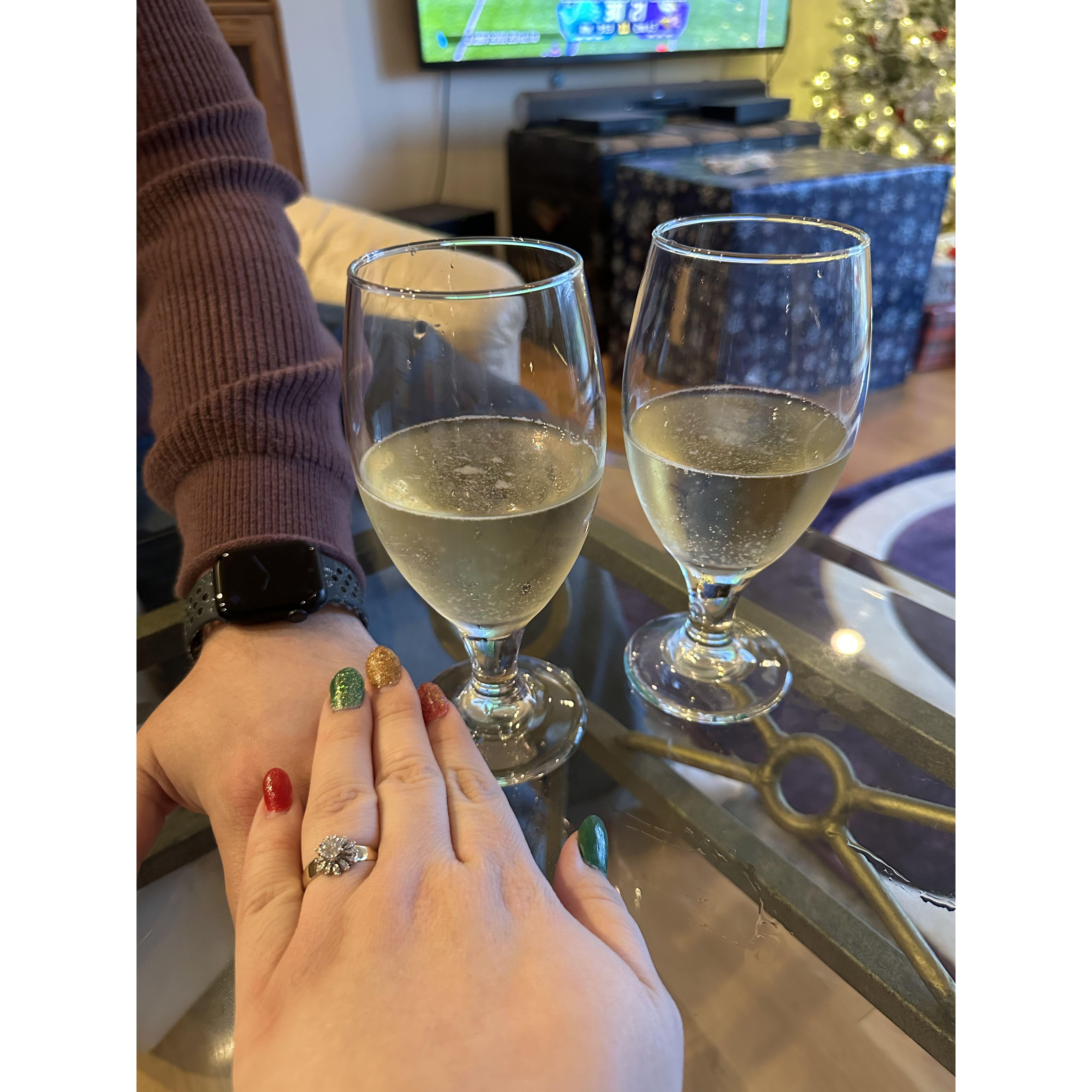 Celebrating with champagne