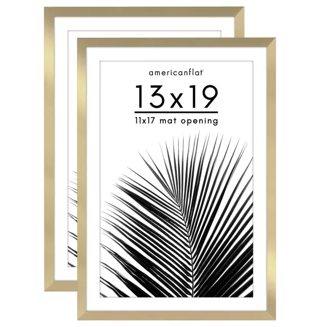 Americanflat 2 Pack of 13x19 Frames with 11x17 Mat - Plexiglass Cover - Gold