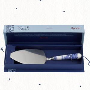Spode Blue Italian Cake Server - 10 Inch Porcelain Dessert Knife for Slicing Cakes, Pies, Pastries
