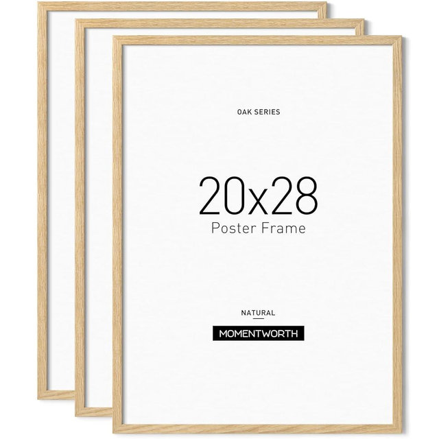 Momentworth Minimalist 20x28 Picture Frame 3 Pack, Solid Oak Wood 20x28 Frame for Wall Mount - Wall Decor for Home, Office & Galley (3 Pack,Oak)