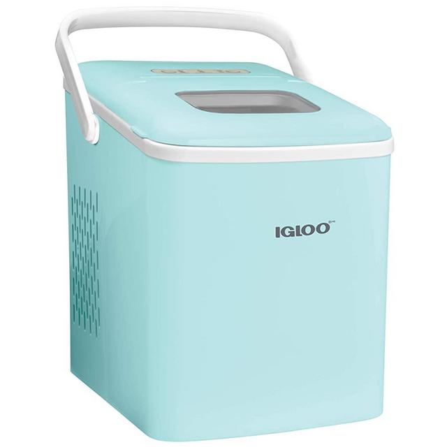 Igloo ICEB26HNAQ Automatic Self-Cleaning Portable Electric Countertop Ice Maker Machine With Handle, 26 Pounds in 24 Hours, 9 Ice Cubes Ready in 7 minutes, With Ice Scoop and Basket, Aqua