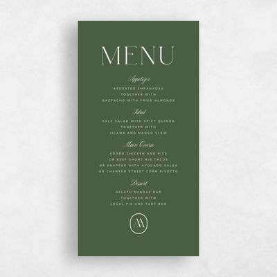 Dark Olive, Green Wedding Menu - Conrad