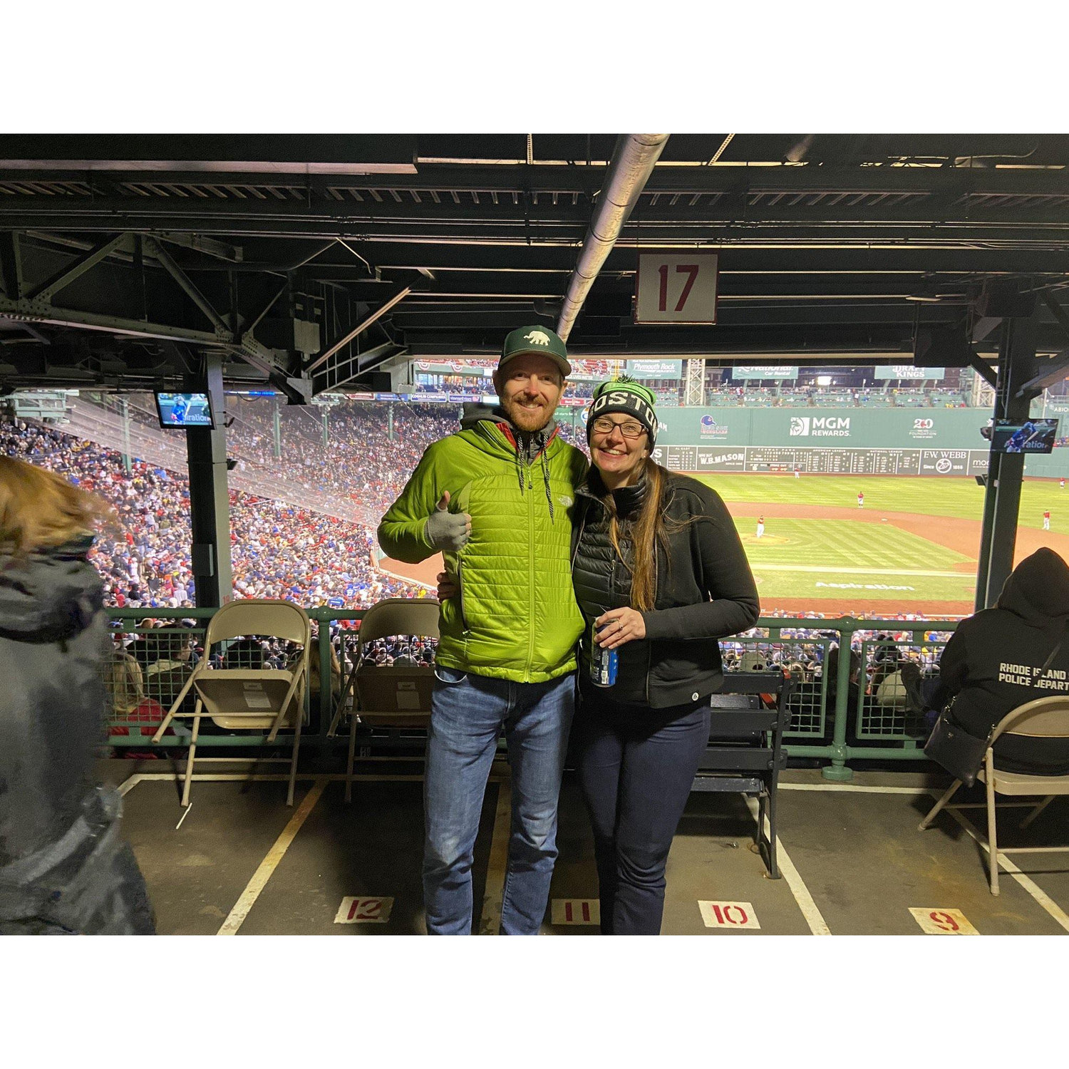In Boston for Dustin to run the marathon, made it to a Red Sox game with friends!
