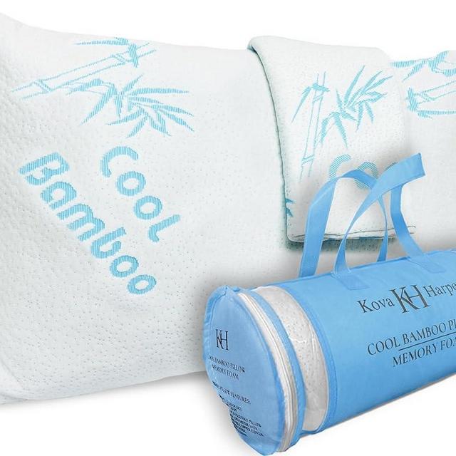 Cooling Bamboo Pillows King Size for Sleeping, +1 Extra Washable Zippered Breathable Bamboo Cover Soft Shredded Adjustable Memory Foam, Relieves Neck Pain Snoring Asthma for Back/Stomach/Side Sleeper