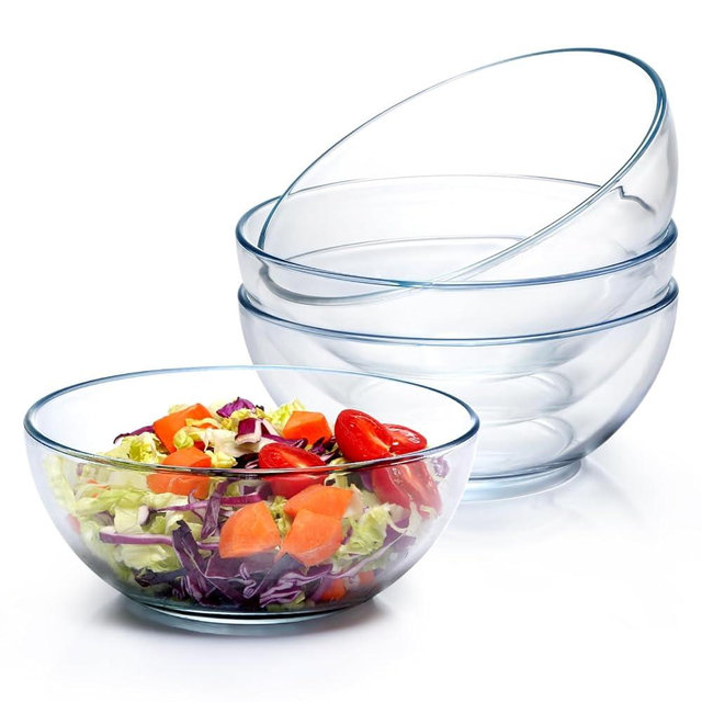 NUTRIUPS 8 Inch Medium Glass Bowls Set of 4, 54oz Glass Serving Bowl Set, Clear Tempered Glass Mixing Bowls for Kitchen Microwave and Oven Safe (8 inch, Set of 4)
