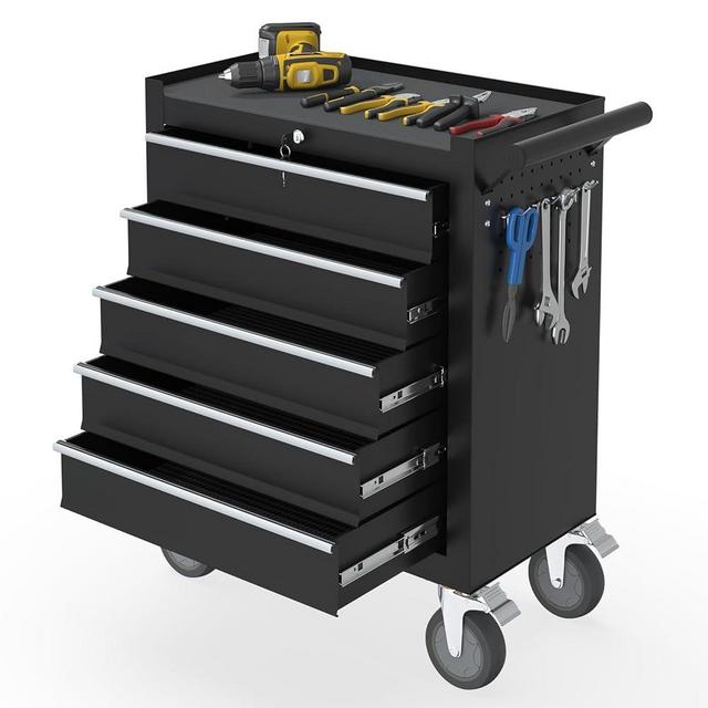 Kieperi 5-Drawers Rolling Tool Chest, Tool Chest with Wheels and Drawers, Rolling Tool box with Locking System, Tool box with Wheels for Garage, Warehouse, Workshop (Black, 5 Drawers)
