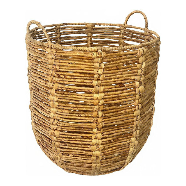 60L Large Wicker Laundry Basket with Handles for Living Room - Tall Round Hand Woven Water Hyacinth Blanket Storage Baskets Hamper for Clothes, Blankets, Pillows, Towels, Comforters, Toys, Natural