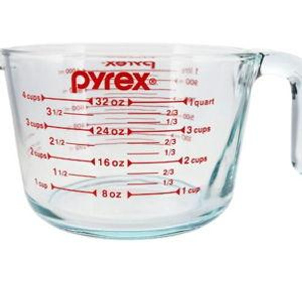 Pyrex 4-Cup Glass Measuring Cup For Baking and Cooking, Dishwasher, Freezer, Microwave, and Preheated Oven Safe, Essential Kitchen Tools