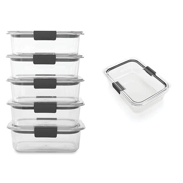 Rubbermaid Brilliance Food Storage Container, BPA free Plastic, Medium, 3.2 Cup, 5 Pack, Clear & Brilliance Food Storage Container, Large, 9.6 Cup, Clear 1991158