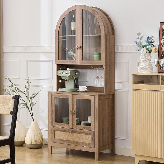 TYBOATLE 75'' Tall Arched Pantry Cabinet w/Accessible Storage Area, China Cabinet w/Anti-Tipping Device and Innovative Drawer, Versatile Cupboard for Kitchen, Dining
