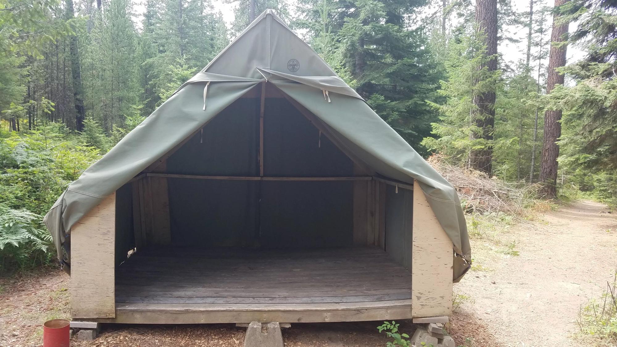 An example of a free platform tent at camp Easton ready for your air mattress, cot or sleeping pad!