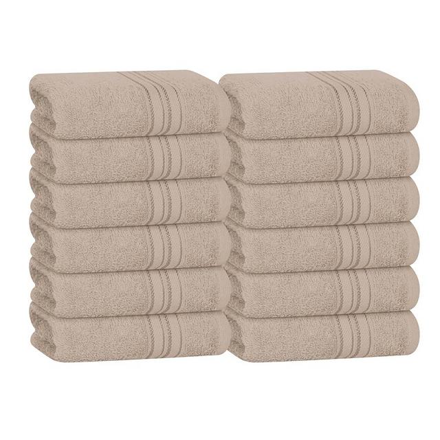 BOUTIQUO Ultra Soft Cotton Washcloths, Contains 12 Piece Face Cloths 12x12 inch, Ideal for Everyday use Face Towels, Compact & Lightweight Multi Purpose Washcloths - Tan