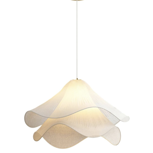 Modern Fabric Pendant Light 2-Tier Cream Petal Fabric Shade Ceiling Hanging Lighting Fixture Flower Chandelier for Dining Living Room Bedroom Kitchen Island, 20-inch Wide