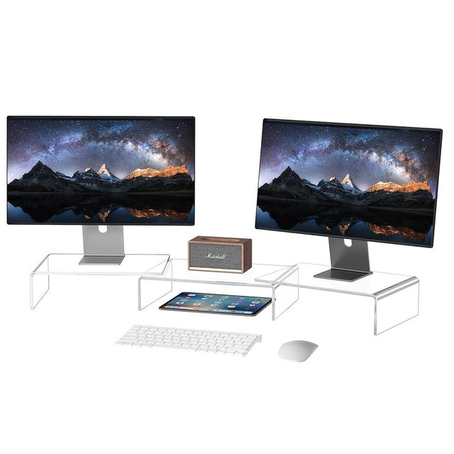 X-cosrack Acrylic Monitor Stand Riser,Dual Monitor Stand with Adjustable Length and Angle,3 Shelf with Anti-Slip Mat for Laptop, Computer, PC, Printer,TV Screen