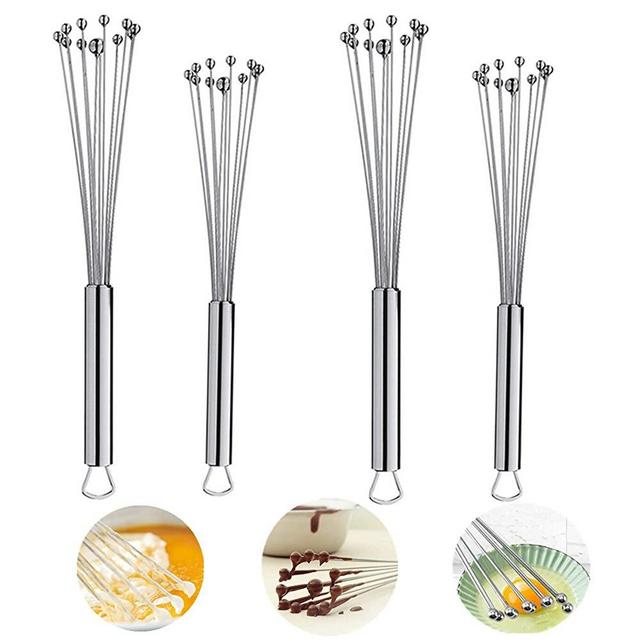 PHAETON 4PCS Stainless Steel Ball Whisk Wand Whisk Mixer Whisk Wire Egg Whisk Set Kitchen Whisks for Cooking, Blending, Whisking, Beating, Stirring (2PCS 10 Inch and 2PCS 12 Inch)