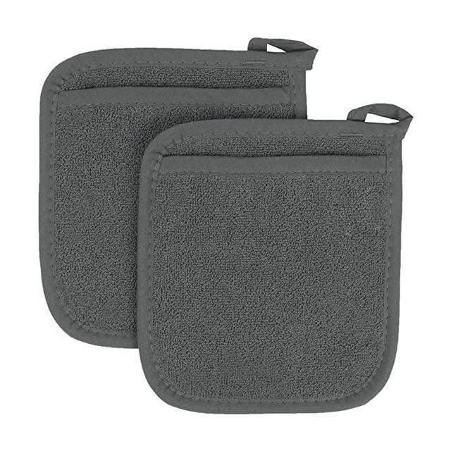 Ritz Royale Collection 100% Cotton Terry Cloth Pocket Mitt Set, Dual-Function Hot Pad / Pot Holder, 2-Piece, Graphite