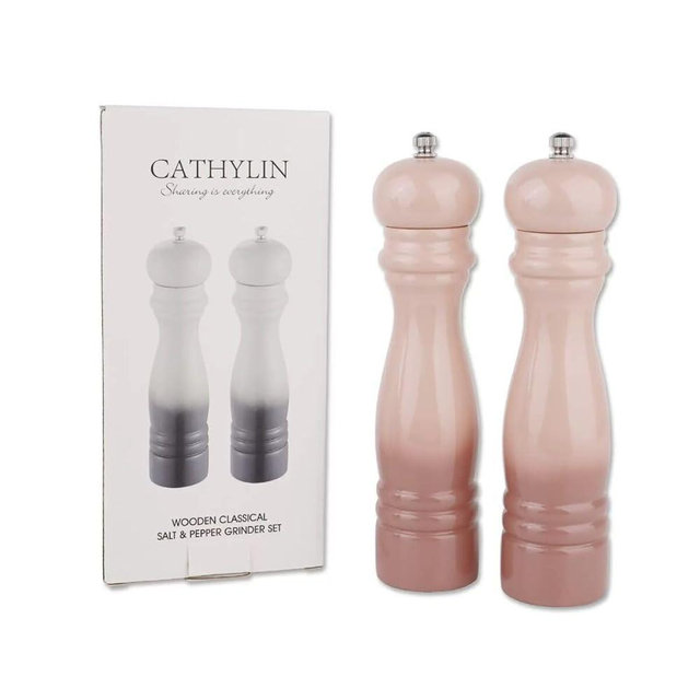 Salt and Pepper Grinder Set, 8 Inch, Pink/Grey Gradient Classical Design, 2-Piece (Pink)