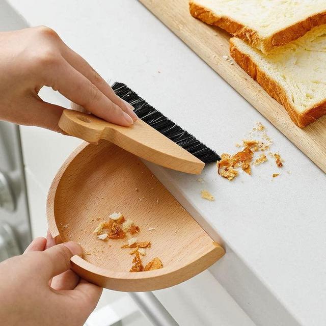 Eco-Friendly Wooden Bamboo Hand Brush and Dustpan Multi-Purpose Set Ideal for WFH Workstation, Home, Kitchen, Dining Table, or as a Gift (Gentle and Long-Lasting Bristles)