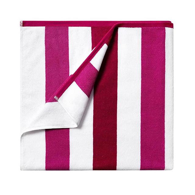 BORNBAY Cotton Oversized Beach Towel - Extra Large 40"X70" Plush Thick Pool Towel, XL Soft Stripe Cabana Swim Towels for Adults Mens Women Girls (White Pink Burgundy)