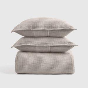 Organic Ribbed Cotton Coverlet Set - Sand