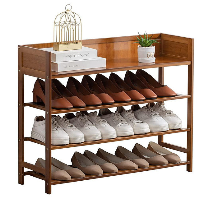 4 Tier Shoe Rack Organizer, 4 Tire Bamboo Stackable Shoe shelf Storage Organizer, For Entryway, Hallway, and Closet (Brown)