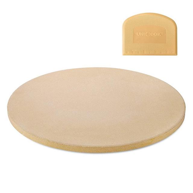 Unicook 16 Inch Round Pizza Baking Stone, Heavy Duty Ceramic Pizza Grilling Stone for Oven and Grill, Thermal Shock Resistant, Ideal for Baking Crisp Crust Pizza, Bread and More, Includes Scraper
