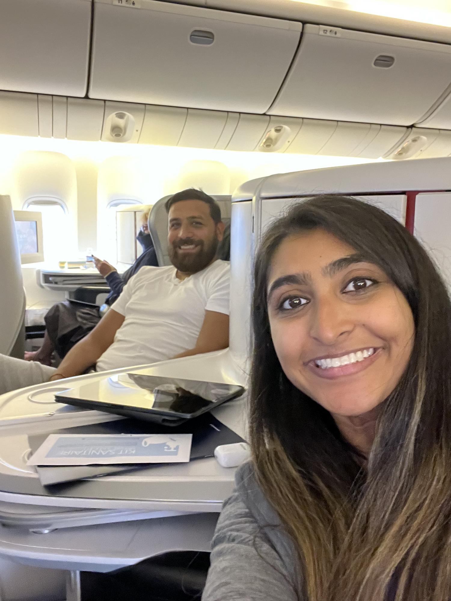 Daniel’s first time going to India and our first time flying business class!
