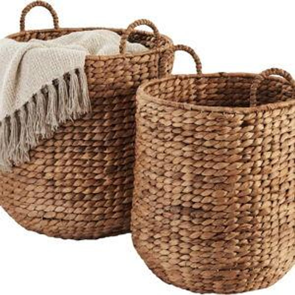 Best Choice Products 2-Piece Round Nesting Baskets W/Handles, Handwoven Water Hyacinth, Plant Holder, Laundry Basket, Storage Organizer, Tote Bins for Bedroom, Living Room, & Laundry Room - Chestnut