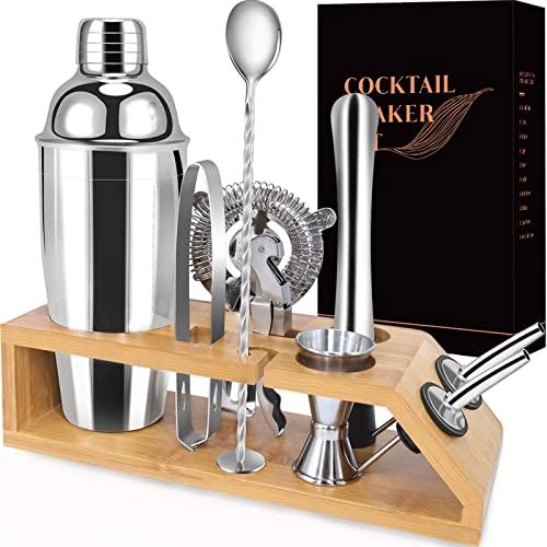 Cocktail Shaker Set Bartender Kit-10-Piece Premium Stainless Steel Martini Shaker Set with Bamboo Stand Includes a 25 oz Shaker to Make Mixing Wonderful