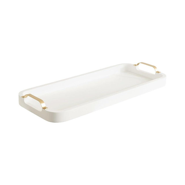 Kate and Laurel Farson Modern Decorative Wood Rectangle Tray with Handles; 10 x 24; White and Gold; Transitional Rectangular Tray for Use as Entryway Tray Decor or Ottoman Serving Tray