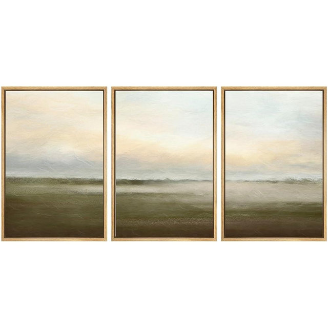 SIGNWIN Framed Canvas Print Wall Art Set Pastel Sunset Country Farmland Landscape Nature Abstract Illustrations Fine Art Decorative Nordic Rustic for Living Room, Bedroom, Office - 16"x24"x3 NATURAL