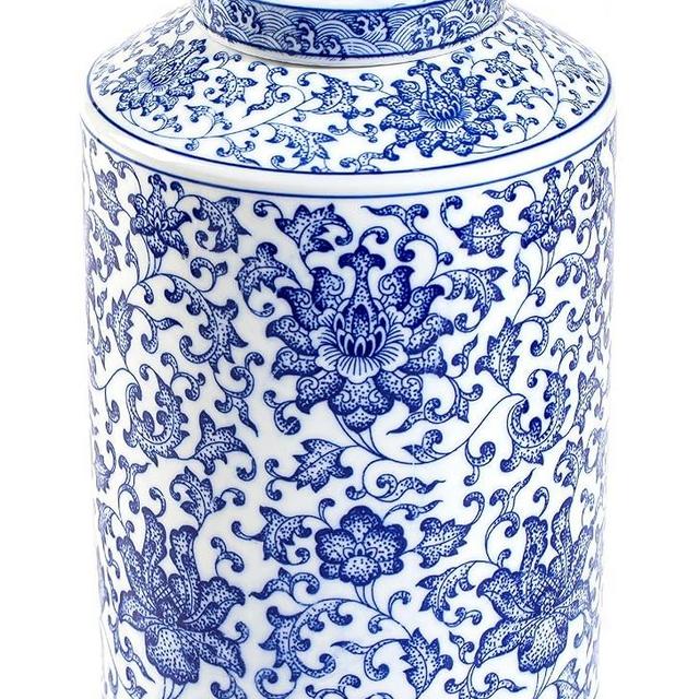 GaLouRo Blue and White Ginger Jar, Chinoiserie Porcelain, Blue and White Ginger Jar Vase for Home Decor, Good Ideal for Living Room, Shelf, Table, 11”H