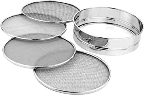 Vaishnavi Creations 4 In 1 Stainless Steel Interchangeable Sieve Set of 5 Flour Spices Food Strainers Atta Chalni Jaali Channi Atta, Maida Strainer - Silver, Length 8 Inch, Width Height 2.5 Inch