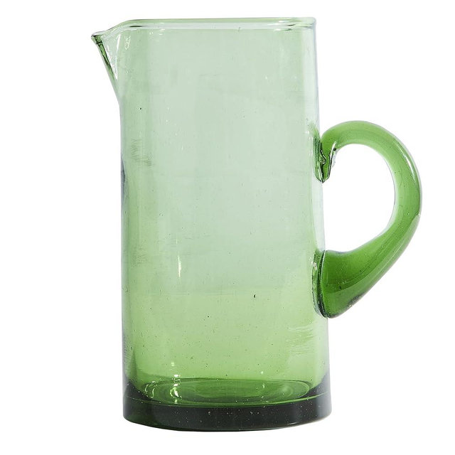 Moroccan Glass Cone Jug by Verve CULTURE | Handblown Water Pitcher, Green| 36 Fl. Oz.