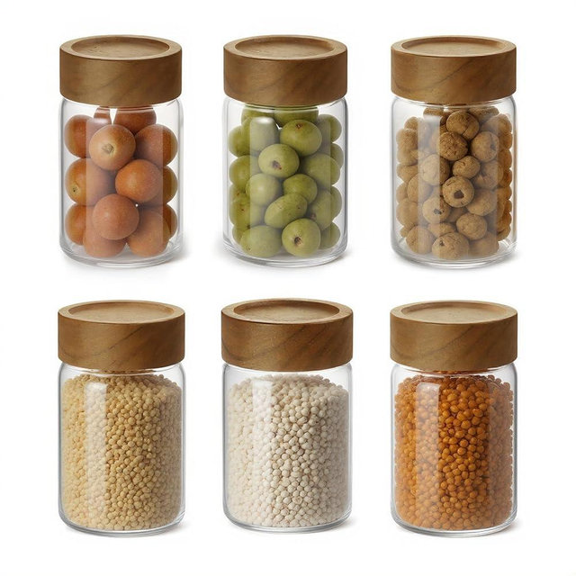 Zoaiirte 6pc 8 fl oz Glass Mason Jars with Acacia Wood Airtight Lids - Food Storage Container Set, Clear Stackable Leakproof Kitchen Canisters for Meal Prep/Snack Organization/Spice Storage