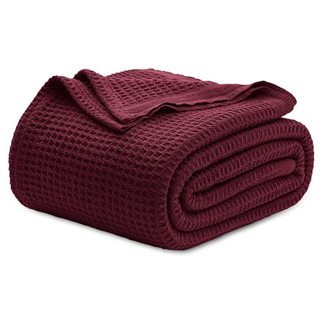 Bedsure 100% Cotton Blankets King Size for Bed - 405GSM Waffle Weave Blankets for Summer, Cozy and Warm, Burgundy Red Soft Lightweight Woven Blankets for All Seasons, 104x90 inches