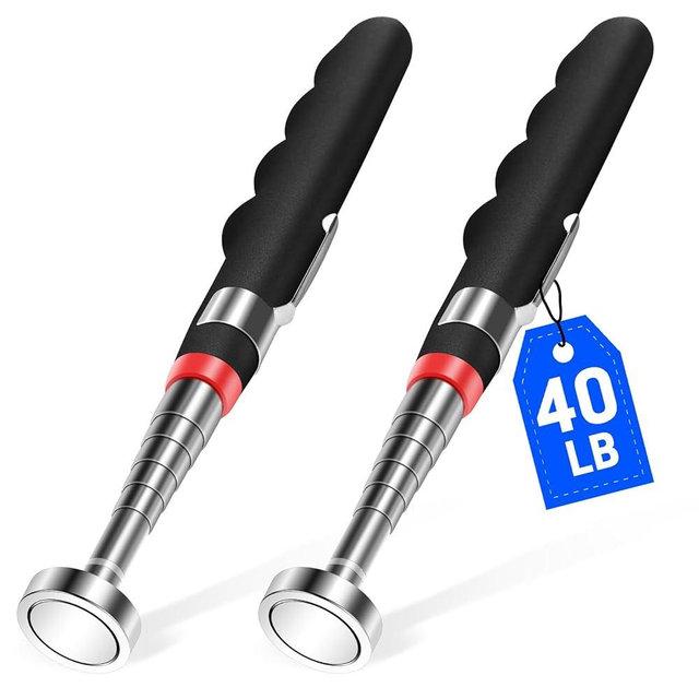 2PCS Telescoping Magnetic Pickup Tool with 40lb Pull Force, 30in Telescopic Strong Magnet Sticks, Non-Slip Long Extendable Magnet Pickup Tools, Magnetic Nail Picker Upper