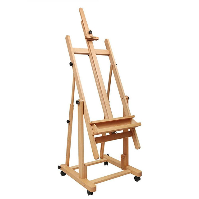 MEEDEN Heavy Duty Extra Large H-Frame Studio Easel - Versatile Solid Beech Wood Artist Floor Easel Adjustable Painting Easel Stand, Movable and Tilting Flat Available