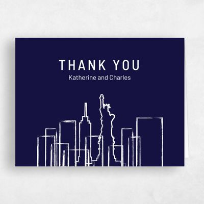Navy, Blue Wedding Thank You - Manhattan Skyline