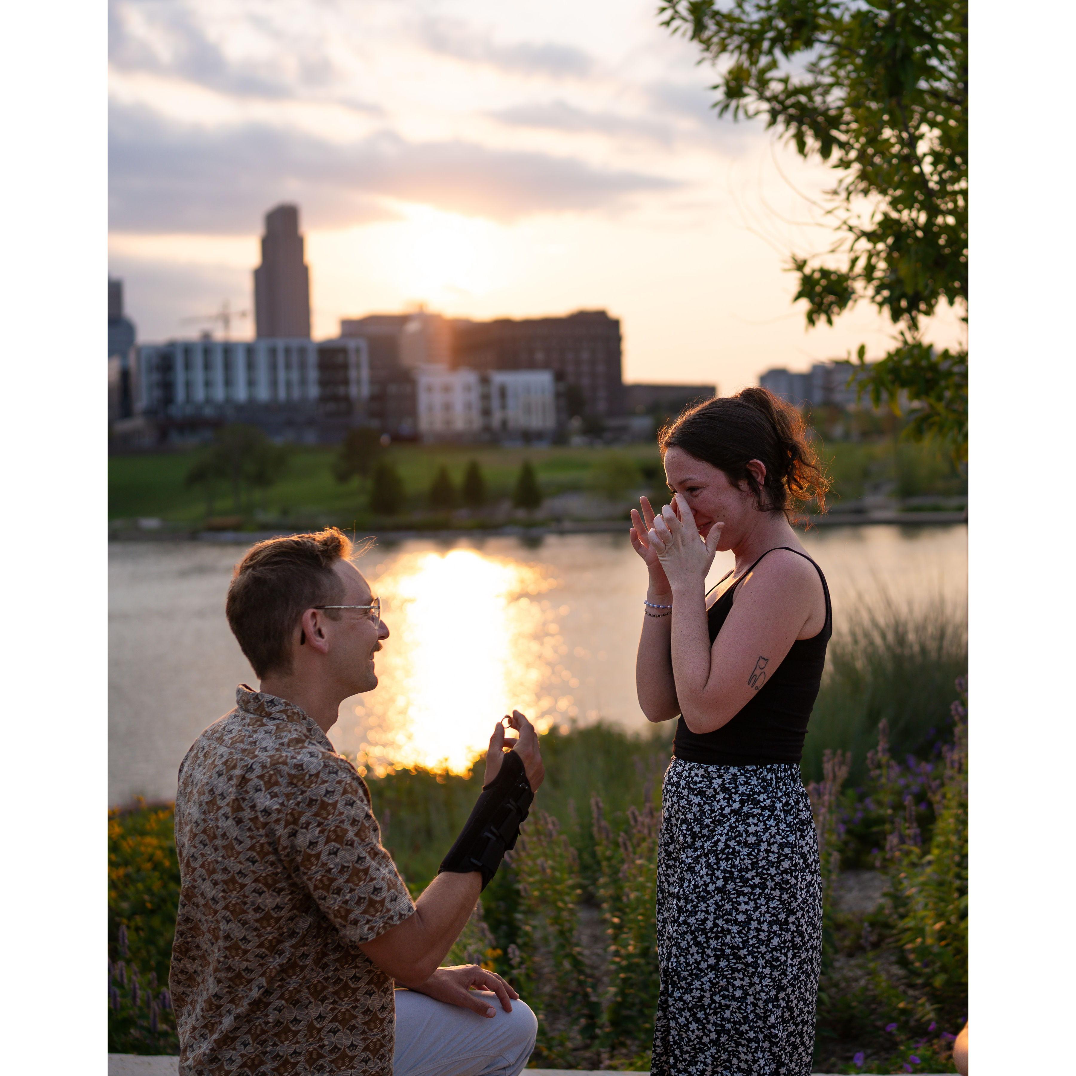 Ethan had not one, but two broken arms while proposing.