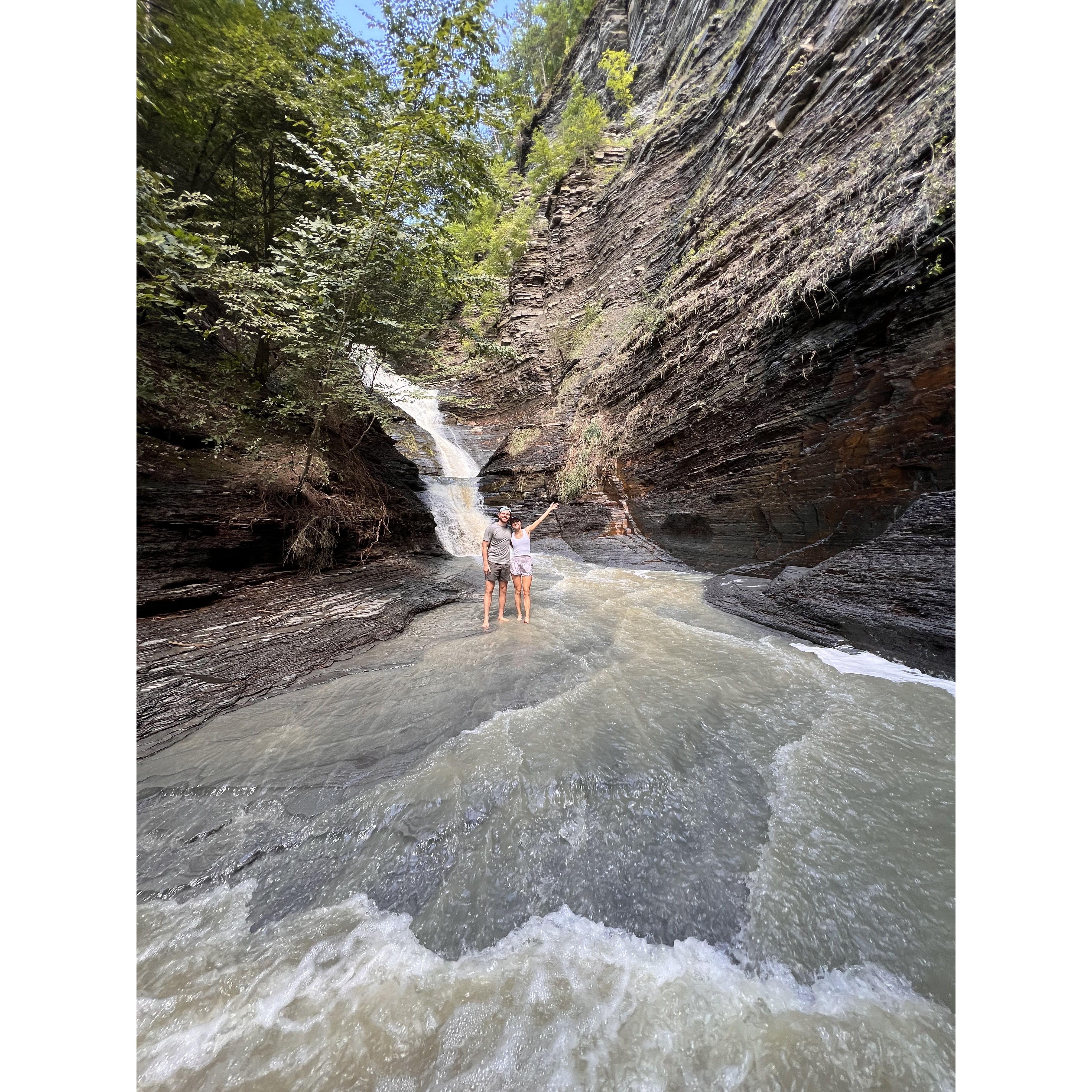 Hiking in upstate NY, at the same waterfall Maria went to every summer growing up.