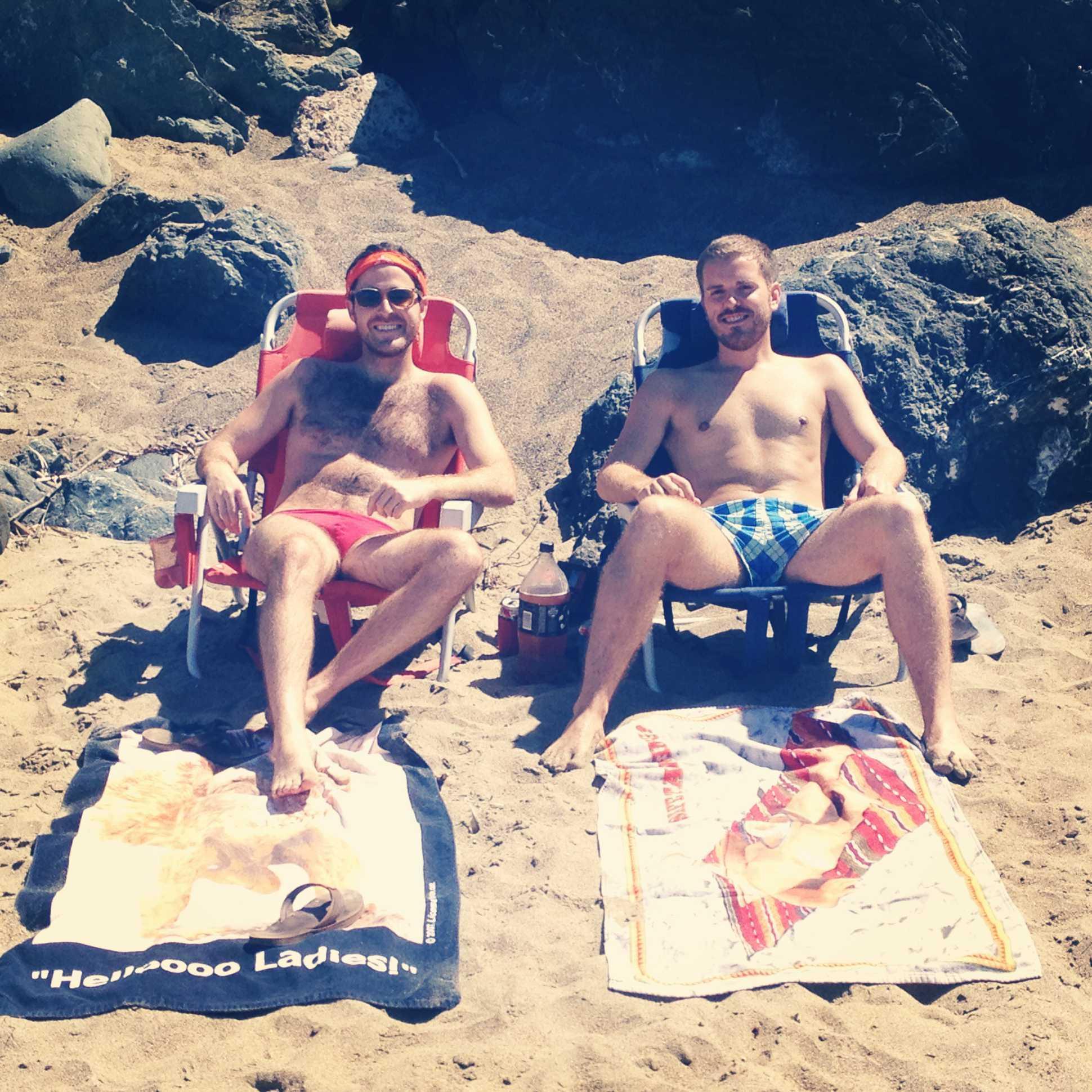 Beach day at Marshall Beach, SF in Sept. 2013. Hiked a mile to this spot. Washed down 2 Subway foot-longs with 12 Buds when we got there, then peed in the ocean together for the first time.