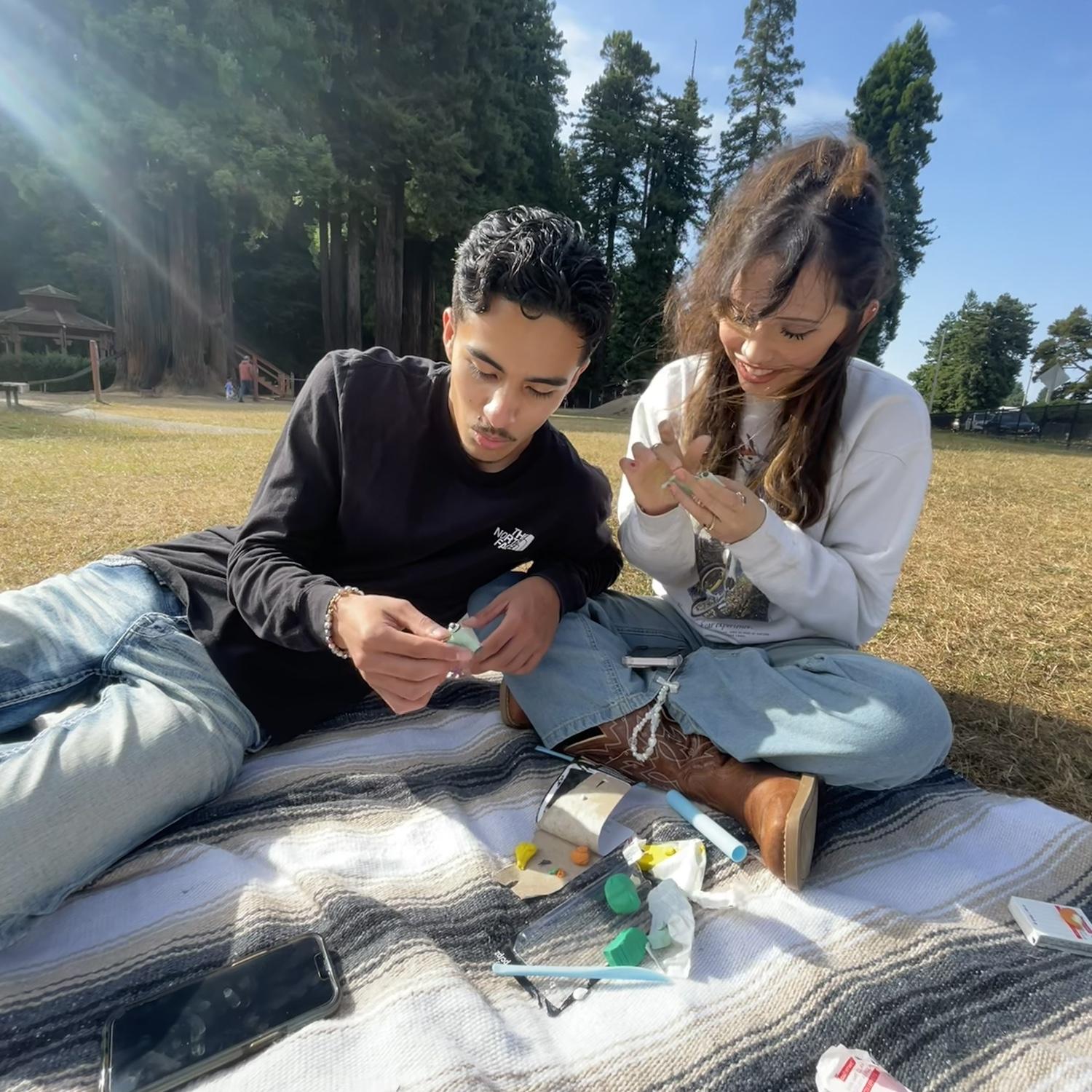 making clay sculptures in the park (it was VERY windy)