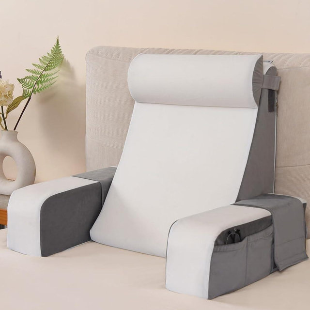 Vekkia Reading Pillows for Sitting in Bed Adult,Back Pillow for Sitting Up,Support Bed Chair with Arms,Comfortable Backrest Pillow for Working/Gaming/Resting in Bed&Floor,21"(Gray/White)