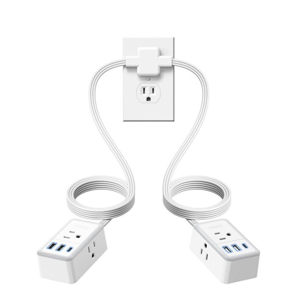 NTONPOWER Double Extension Cord 12 FT, Twin Extension Cord Splitter, 6 Feet Power Cord on Each Side, 1 USB C & 2 USB A & 3 Non Blocking Outlets, Split Power Strip with Flat Plug for Home Dorm Room