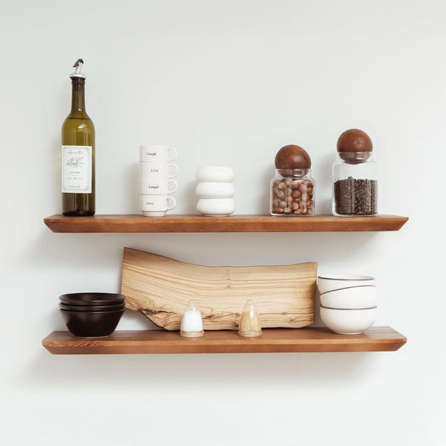 Solid Pine Wood Floating Shelves - Bathroom & Bedroom/Living Room - Set of 2 (Walnut Color) - 30x6.7x1.2 inch