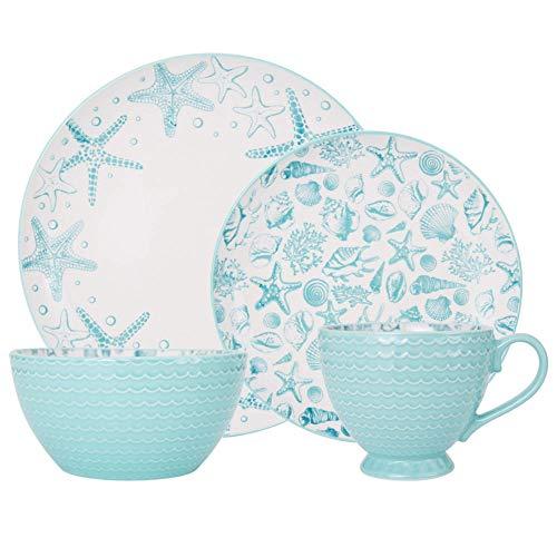Pfaltzgraff Venice 16-Piece Stoneware Dinnerware Set, Service for 4, Aqua/White - 5217125