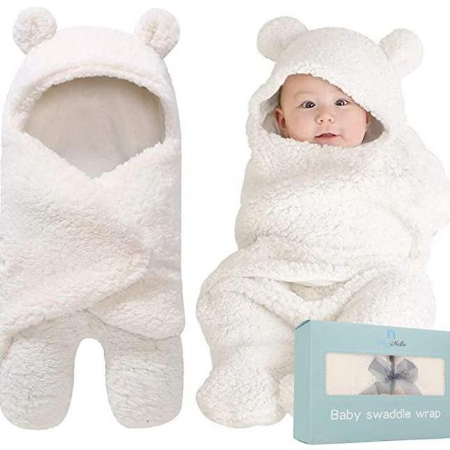 BlueMello Swaddle Blanket | Ultra-Soft Plush Essential for Infants 0-6 Months | Receiving Swaddling Wrap White | Ideal Newborn Registry and Toddler Boy Accessories | Perfect Baby Girl Shower Gift